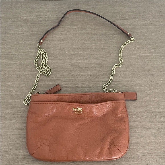 Coach Tan Leather Crossbody Bag with Gold Chain - Picture 1 of 5